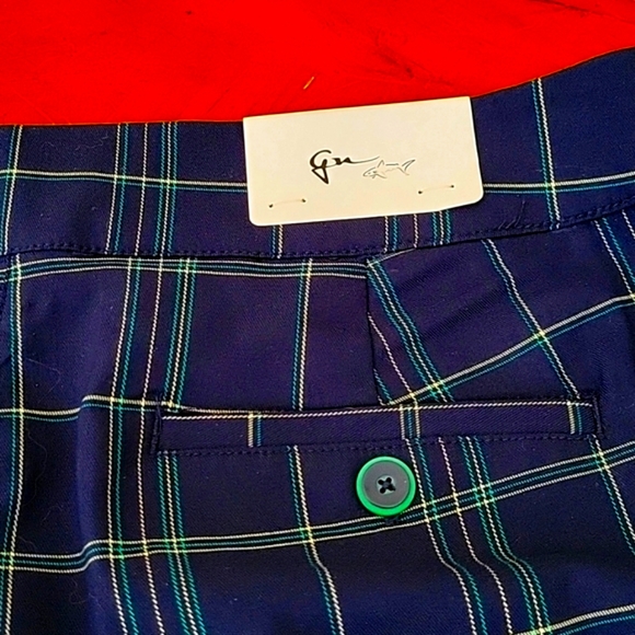 ⛳️👩GOLF SHORTS GREG NORMAN WOMEN'S NAVY/YELLOW w-GREEN PIN STRIPE, PLAID NWT - Picture 3 of 10